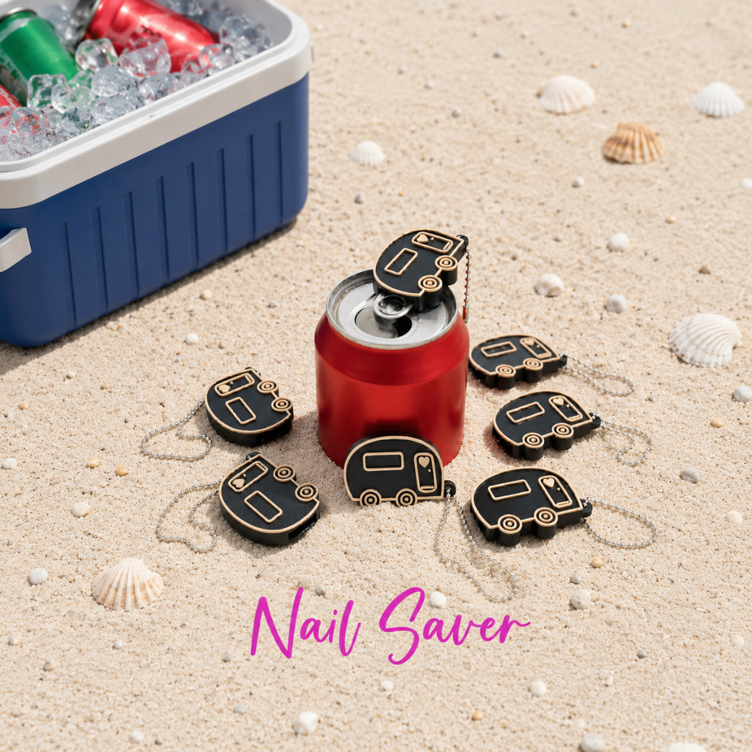 Retro Caravan Schlüsselanhänger mit Getränkedosenöffner und Nail Saver
