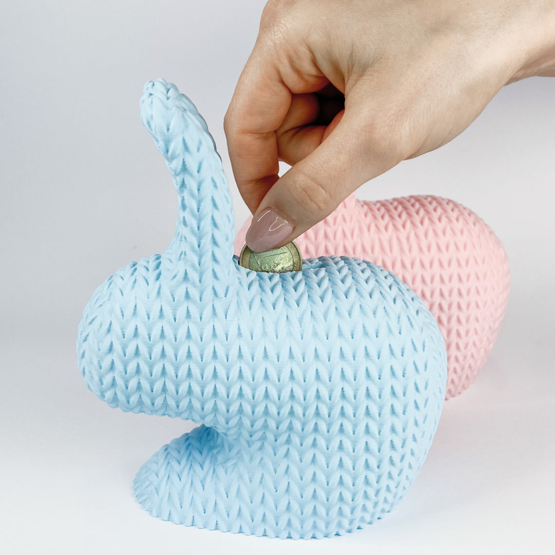 Hasen-Spardose in Strickoptik