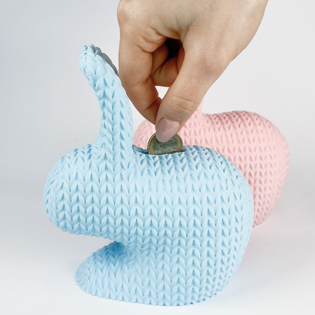 Hasen-Spardose in Strickoptik