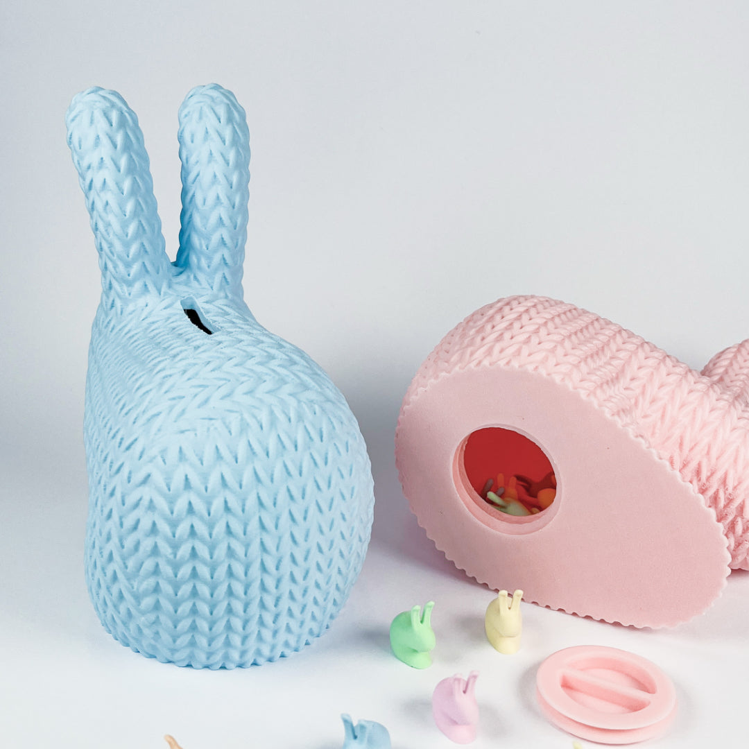 Hasen-Spardose in Strickoptik